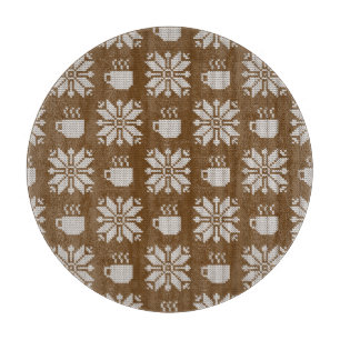 Knitted Winter: Decorative Tea Cups Cutting Board