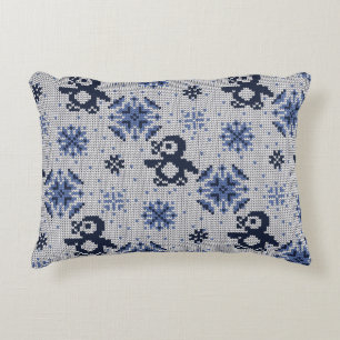 Knitted Winter Penguins Decorative Pattern Accent Pillow