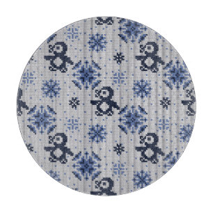 Knitted Winter Penguins Decorative Pattern Cutting Board