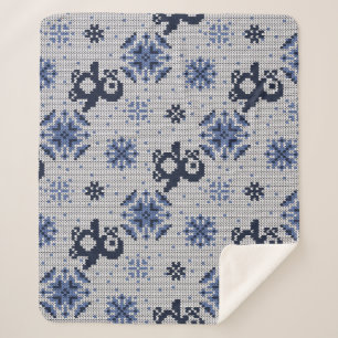 Knitted Winter Penguins Decorative Pattern Sherpa Blanket