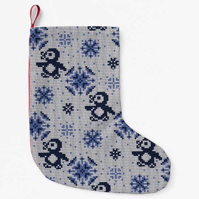 Knitted Winter Penguins Decorative Pattern Small Christmas Stocking (Front)