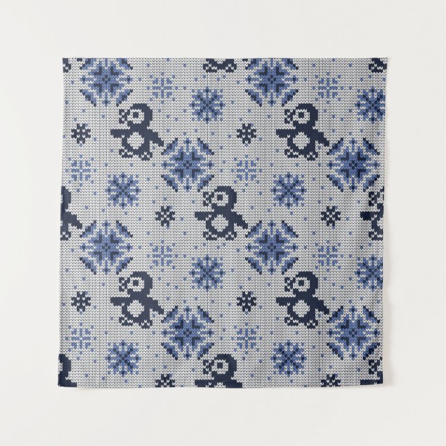 Knitted Winter Penguins Decorative Pattern Tapestry (Front)