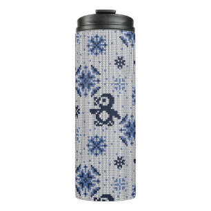 Knitted Winter Penguins Decorative Pattern Thermal Tumbler