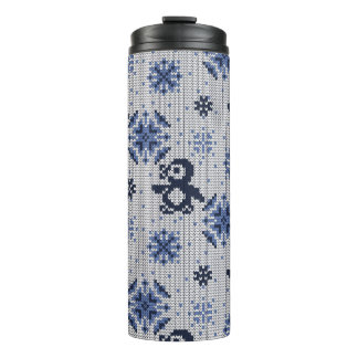 Knitted Winter Penguins Decorative Pattern Thermal Tumbler