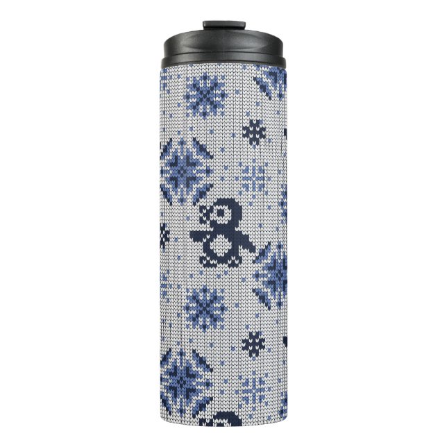 Knitted Winter Penguins Decorative Pattern Thermal Tumbler (Front)