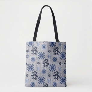 Knitted Winter Penguins Decorative Pattern Tote Bag