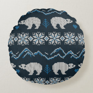Knitted winter vintage seamless decorative pattern round pillow