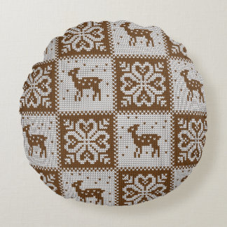 Knitted winter vintage seamless decorative pattern round pillow