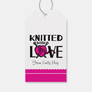 Knitted with love heart wool named gift tag