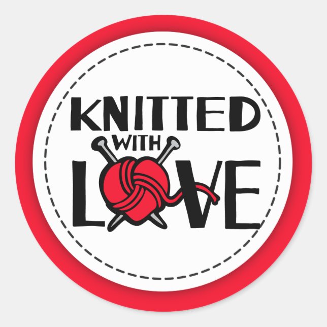 Knitted with love red wool knitters gift stickers (Front)