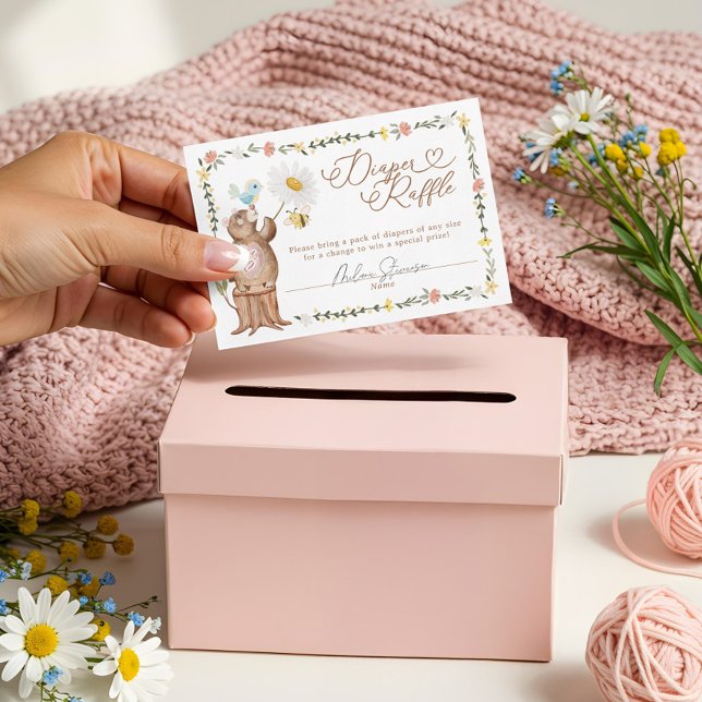 Knitted Woodland Bear Baby Shower Diaper Raffle Enclosure Card (Knitted Woodland Bear Baby Shower Diaper Raffle Enclosure Card)