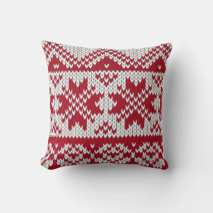 Knitted Xmas Pattern in Red & White Throw Pillow