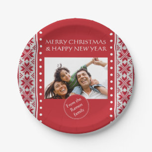 Knitted Xmas Red/White Paper Plate
