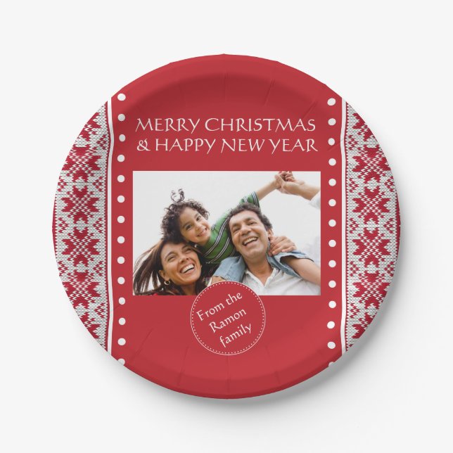 Knitted Xmas Red/White Paper Plate (Front)