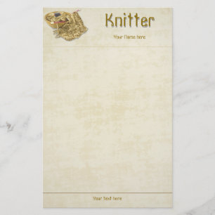 Knitter - Hand Knit Tan Chenille Yarn - Template Stationery