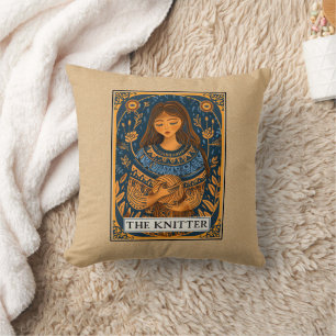 Knitter Knitting Crafter Tarot Lifestyle Theme Throw Pillow