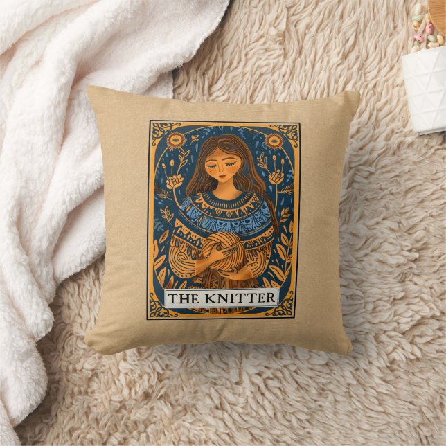 Knitter Knitting Crafter Tarot Lifestyle Theme Throw Pillow (Blanket)
