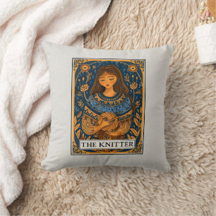Knitter Knitting Tarot Theme Throw Pillow