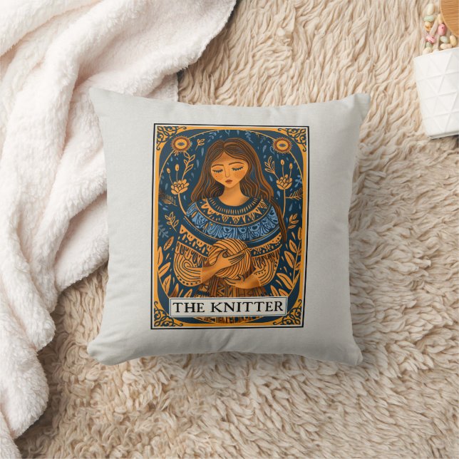 Knitter Knitting Tarot Theme Throw Pillow (Blanket)