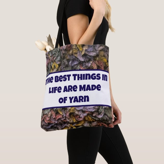 Knitter Multicolor Threads Crafty Photo Love Yarn Tote Bag (Close Up)