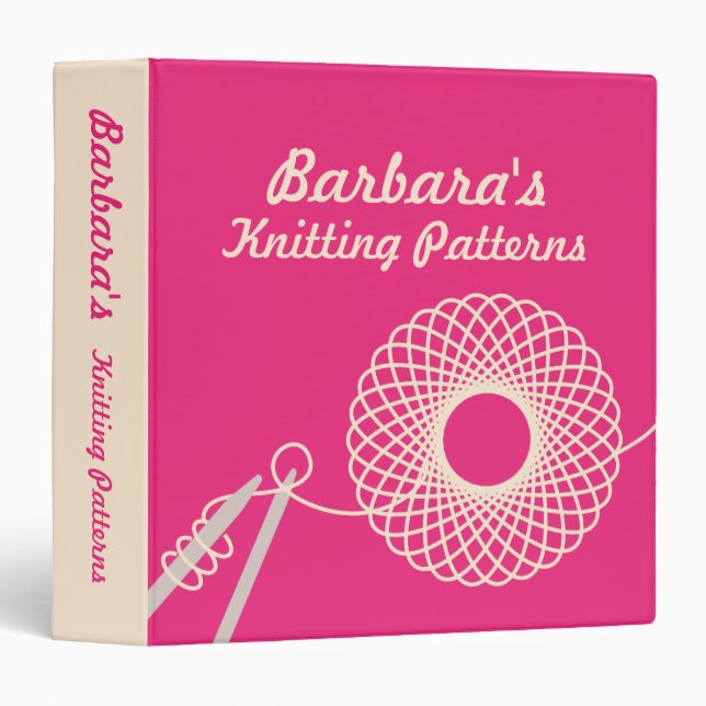 Knitters Knitting yarn pattern pink & cream folder Binder (Front/Spine)