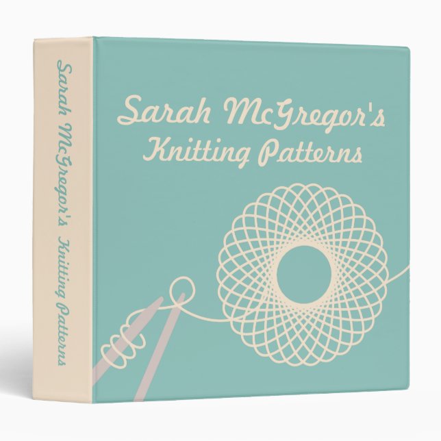 Knitters Knitting yarn pattern teal & cream folder Binder (Front/Spine)