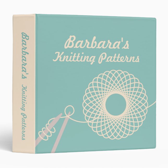 Knitters Knitting yarn pattern teal & cream folder Binder (Front/Spine)