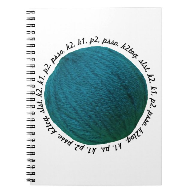 Knitters Lingo Yarn Ball Teal Notebook (Front)