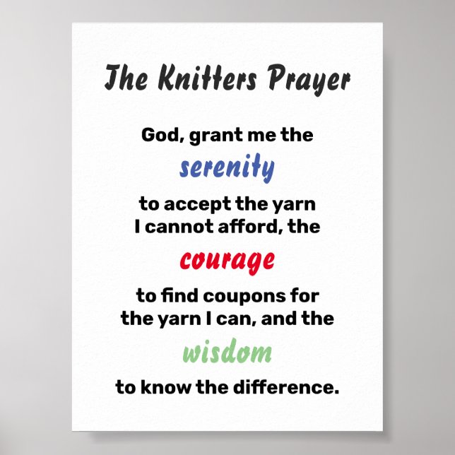 Knitters Prayer Serenity Joke Poster (Front)
