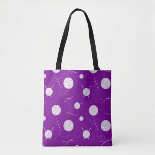 Knitter's Purple and White Patterned Tote Bag