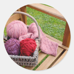 Knitting basket classic round sticker