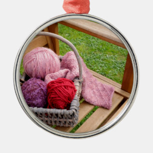Knitting basket metal ornament