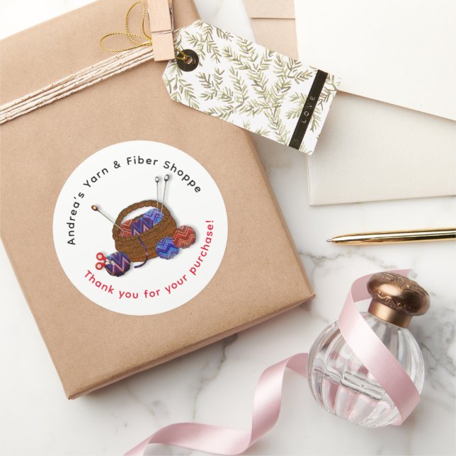 Knitting Basket Yarn Shop Thank You Customer Classic Round Sticker (Gifting)