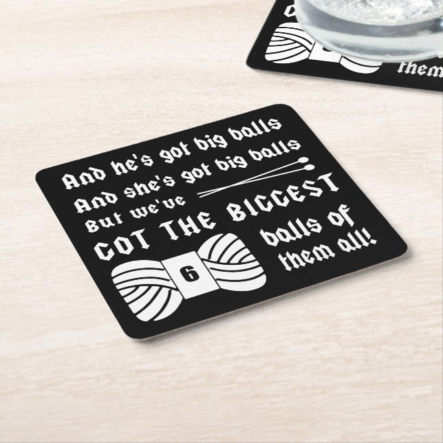 Knitting • Big Balls of Yarn Crafts Dark Square Paper Coaster (Angled)