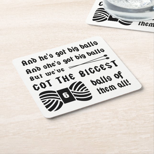 Knitting • Big Balls of Yarn Crafts Square Paper Coaster (Angled)