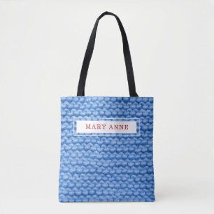 Knitting Blue Personalized Project Tote Bag