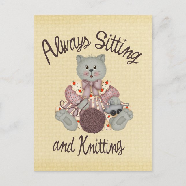 Knitting Cat Postcard (Front)