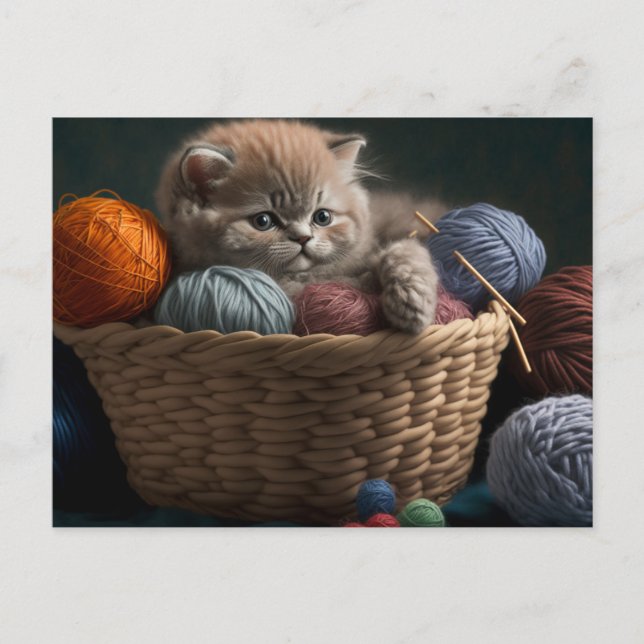 Knitting cat postcard (Front)