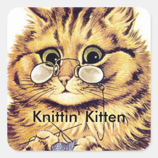 Knitting Cat Stickers titled KNITTIN' KITTEN (Front)