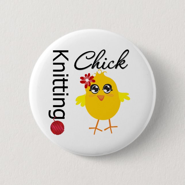 Knitting Chick 2 Inch Round Button (Front)