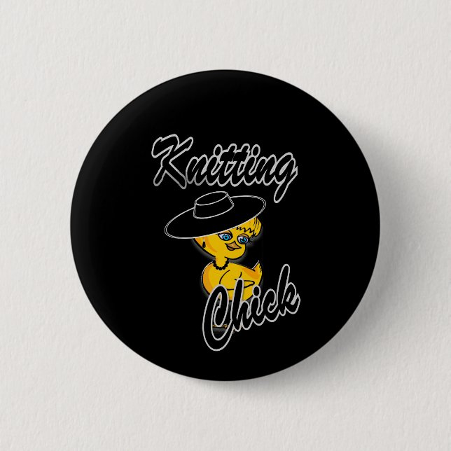 Knitting Chick #4 2 Inch Round Button (Front)