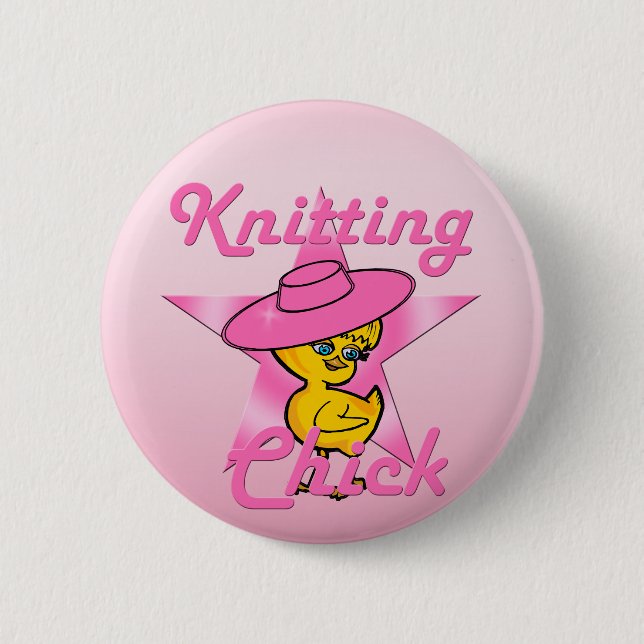 Knitting Chick #8 2 Inch Round Button (Front)