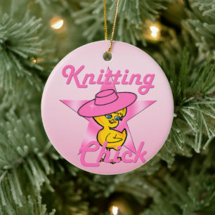 Knitting Chick #8 Ceramic Ornament