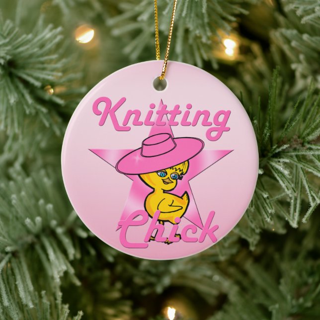 Knitting Chick #8 Ceramic Ornament (Tree)