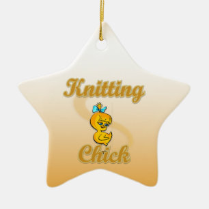 Knitting Chick Ceramic Ornament
