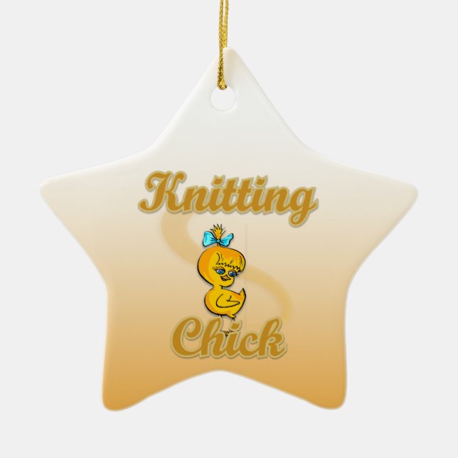 Knitting Chick Ceramic Ornament (Front)
