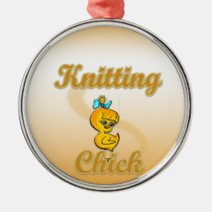 Knitting Chick Metal Ornament