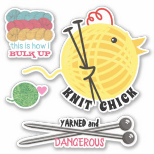Knitting chick yarn knitter crafts sticker set