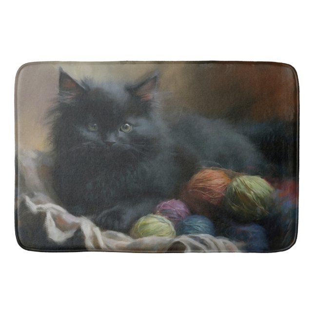 Knitting Companion Black Kitten With Yarn Bath Mat (Front)