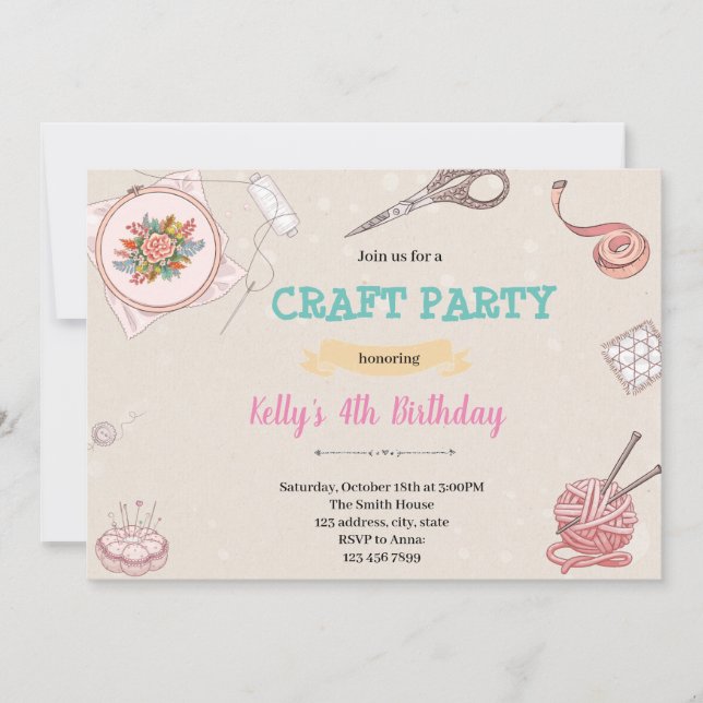 Knitting craft art party Invitation (Front)